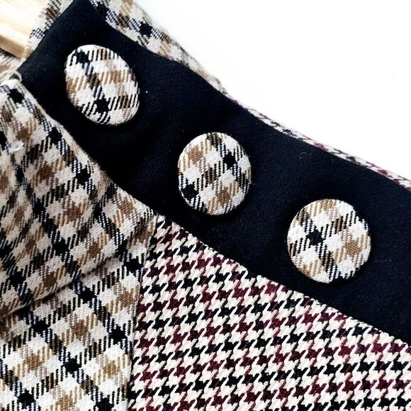 Zara Brown Black Long Sleeve Plaid Houndstooth Patchwork Button Top Size XS - Picture 3 of 4